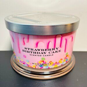 HomeWorx by Slatkin Strawberry Birthday Cake 4-Wick 18oz Candle NEW